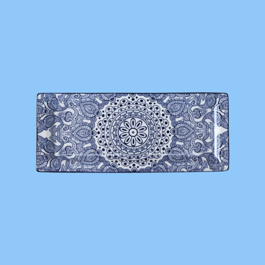 Heena's Haven Arabesque Blue Rectangular Plate 29 cm x 12 cm