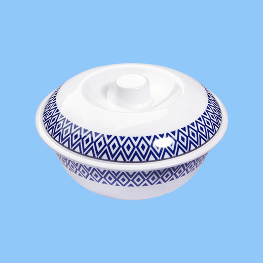 Heena's Haven Melamine Soup Bowl with Lid 10" Blue Line