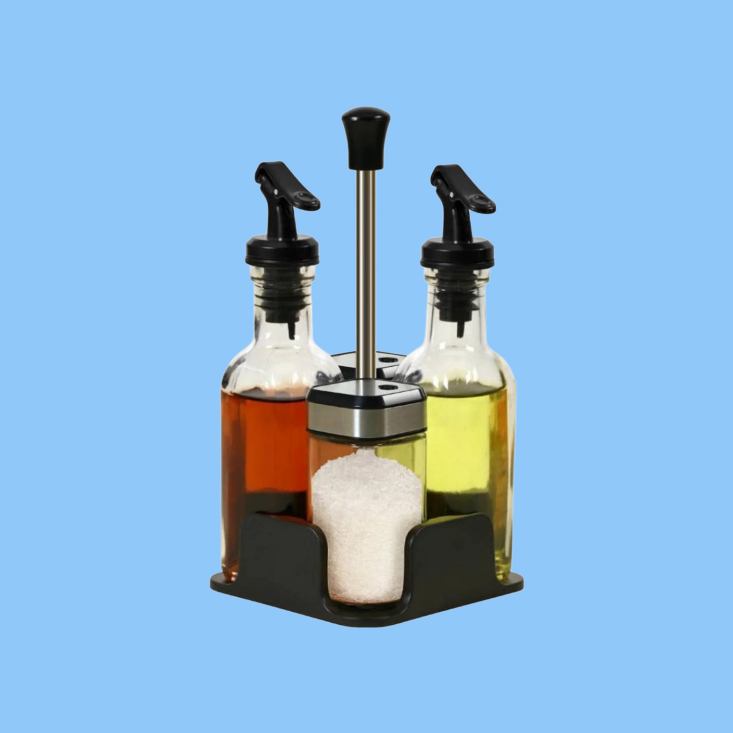 Heena's Haven 5-Piece Glass Condiment Dispenser Set with Metal Pour Spouts and Shaker Lids