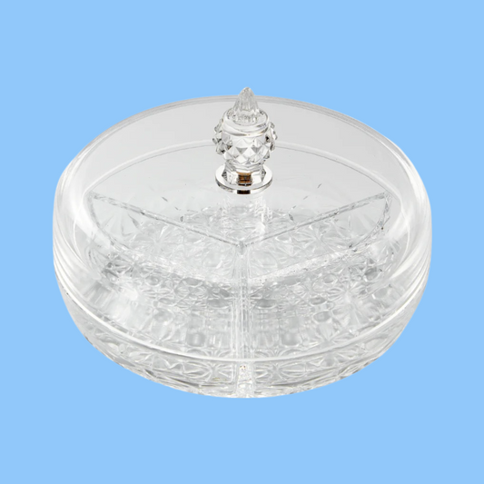 Heena's Haven Round Acrylic Candy Box 8" with 3 Partition Set