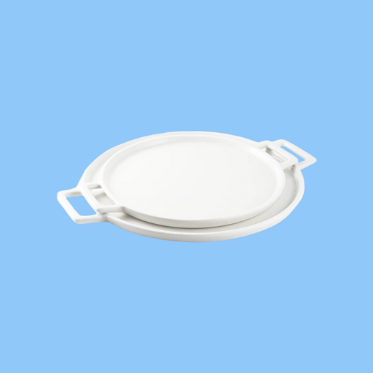 Heena's Haven Ivory Porcelain Pizza Plate with Handle