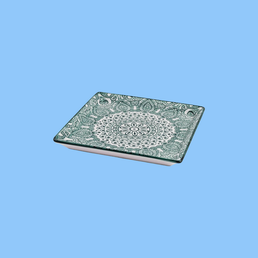 Heena's Haven Arabesque Green Square Plate