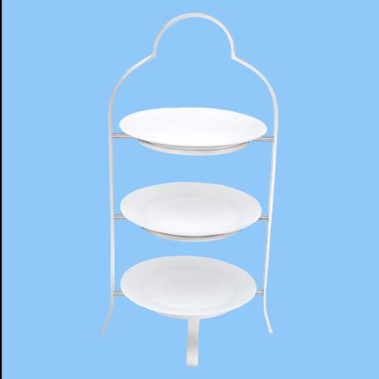 Heena's Haven Stainless Steel Stand with 3 Porcelain Plates 20 cm