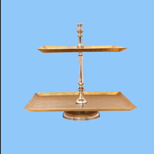 Heena's Haven Aluminium Square 2 Tier Stand with Stainless Steel Finish 40 cm