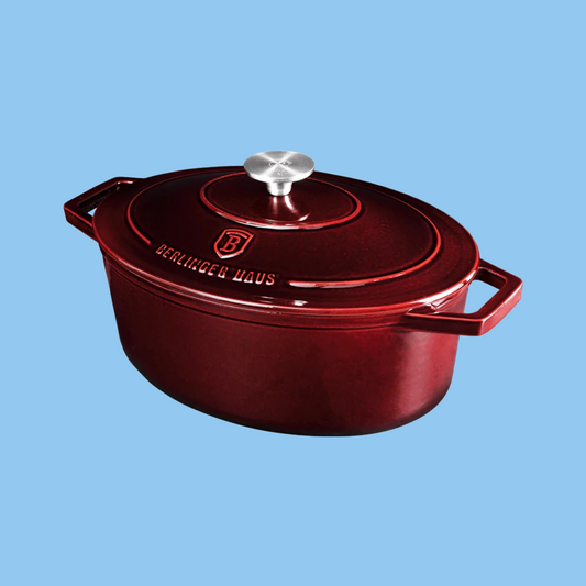 Heena's Haven Burgundy Cast Iron Shallow Pot 26 cm - Heena's Haven