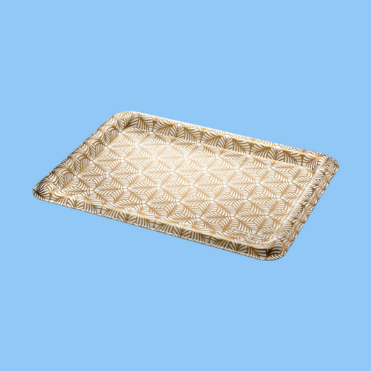 Heena's Haven Acrylic Traditional White Tray with Gold Lines 68 cm