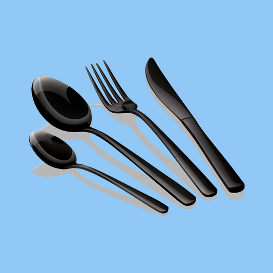 Heena's Haven 16 Pieces Mirror Cutlery Set Black Collection