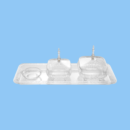 Heena's Haven Square Acrylic Tray 42.5 cm x 15 cm with Two Date Bowls Set