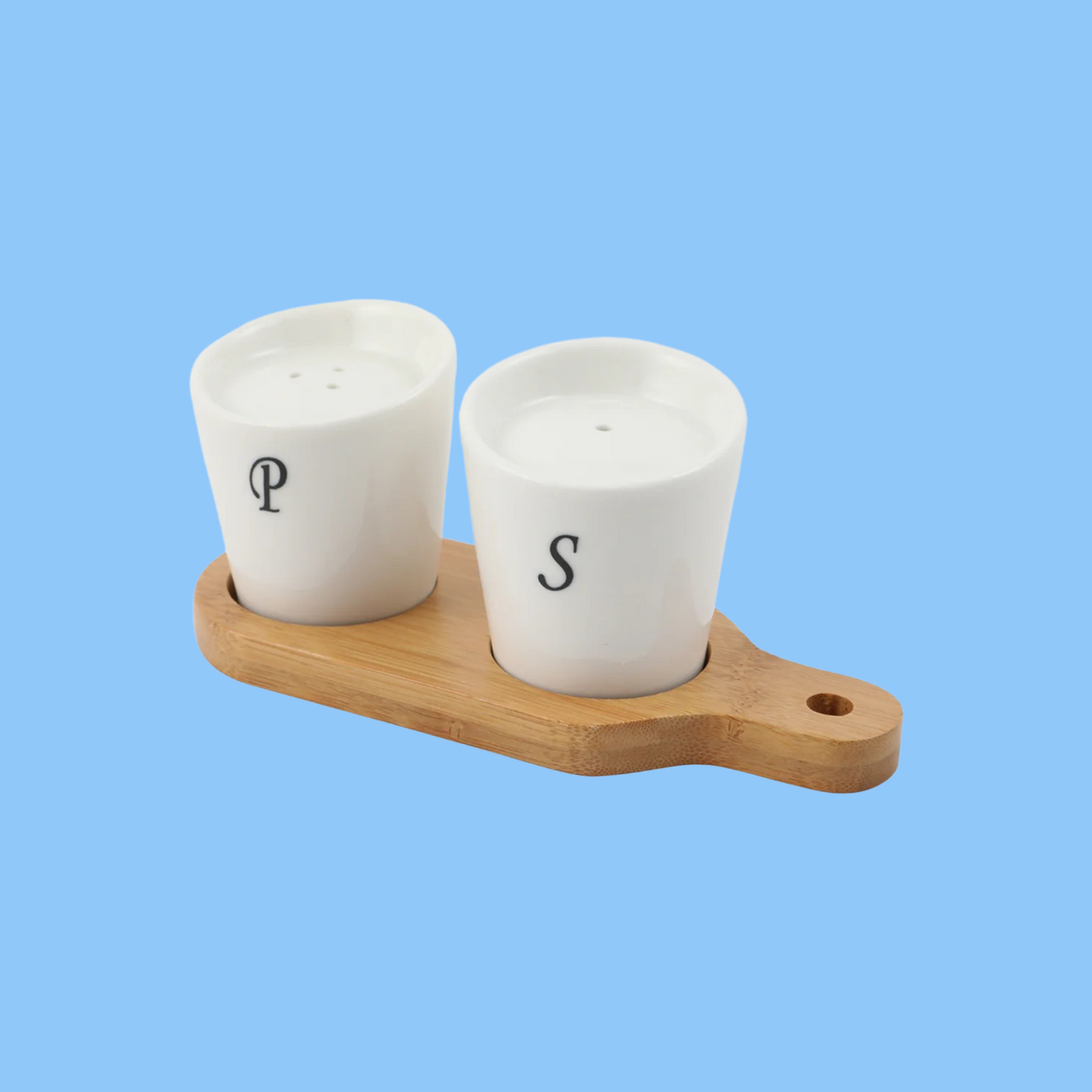 Heena's Haven Porcelain Salt & Pepper Shakers Set with Bamboo Base