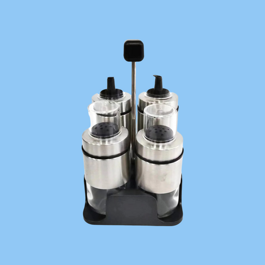 Heena's Haven 5-Piece Glass Condiment Dispenser Set with Metal Pour Spouts and Shaker Lids