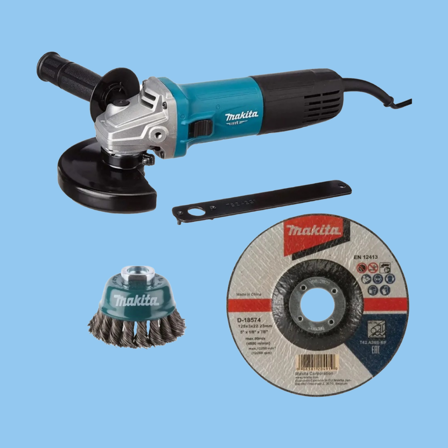 Makita Corded Angle Grinder, M9511B (850 W, 125 mm) + Disc Set