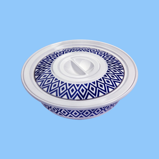 Heena's Haven Melamine Soup Bowl with Lid 7.5" Blue Line
