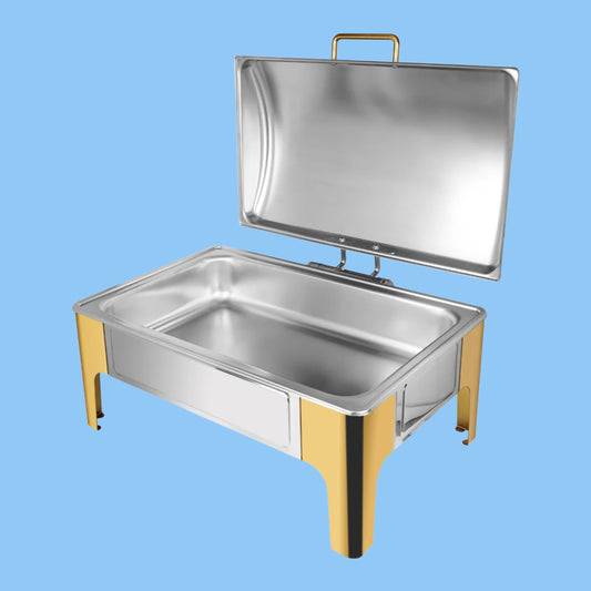 Heena's Haven Stainless Steel Semi Gold 6 Liters 1/1 Rectangular Chafing Dish