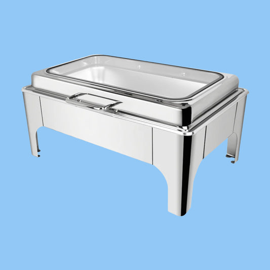 Heena's Haven Stainless Steel 9 Liters 1/1 Rectangular Chafing Dish With Glass Lid