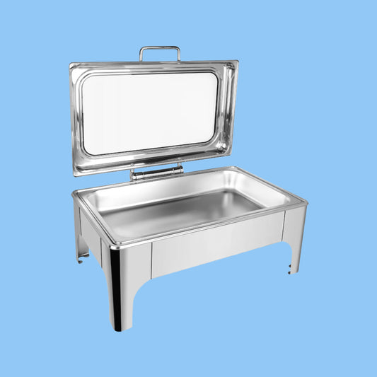 Heena's Haven Stainless Steel 9 Liters 1/1 Rectangular Chafing Dish With Glass Lid