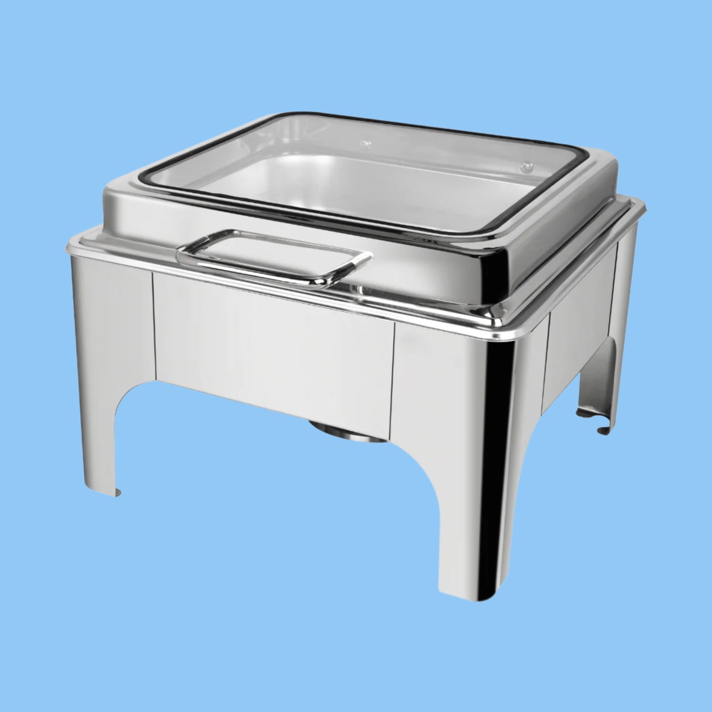 Heena's Haven Stainless Steel 6 Liters 2/3 Square Chafing Dish With Glass Lid